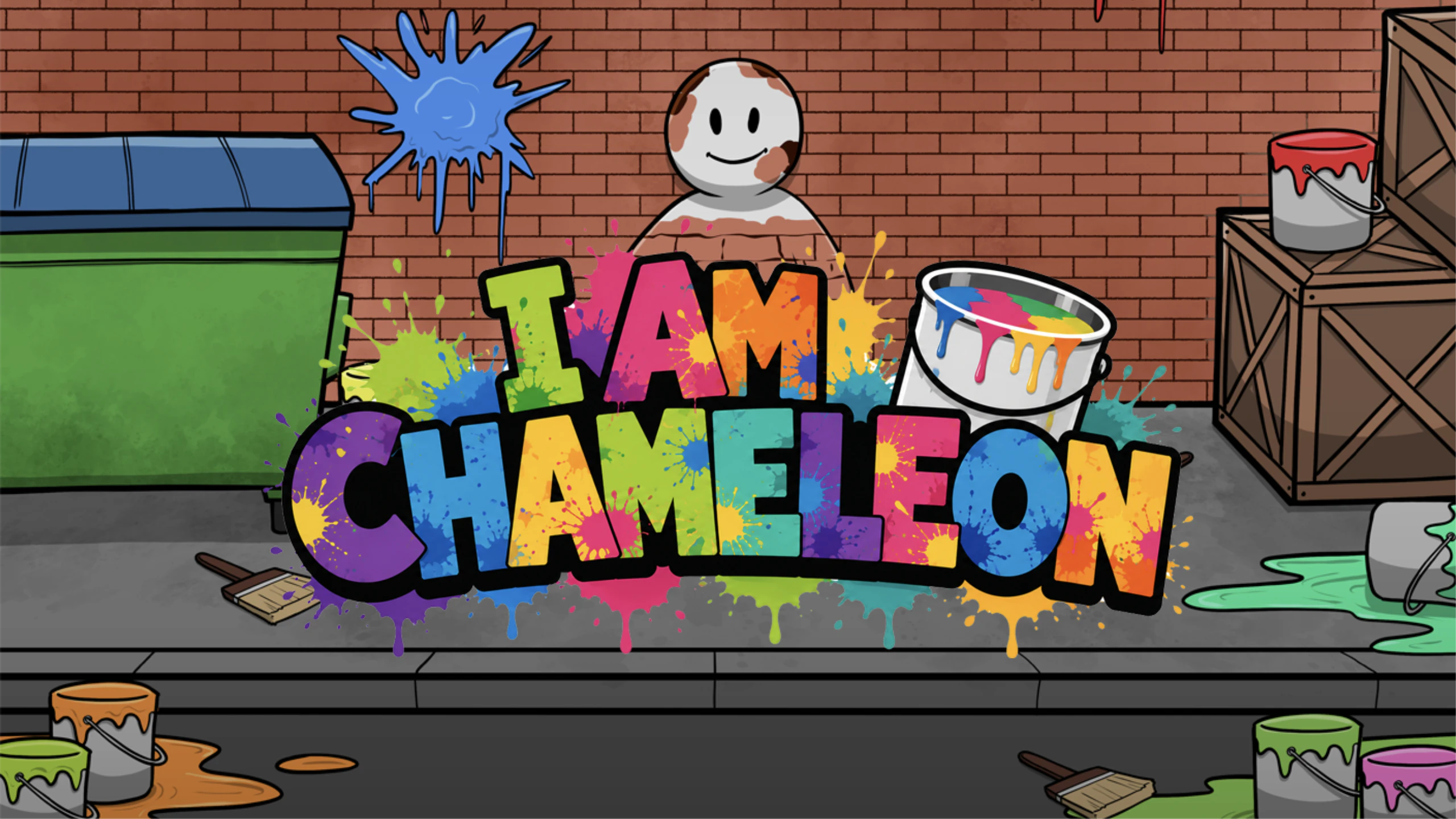 I Am Chameleon character blending into a colorful painted alley